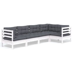 Salon de jardin 5 pcs avec coussins blanc bois de pin 637010637010