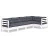 Salon de jardin 5 pcs avec coussins blanc bois de pin 637010637010