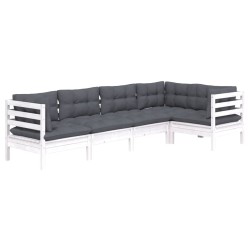 Salon de jardin 5 pcs avec coussins blanc bois de pin 637010637010