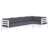 Salon de jardin 5 pcs avec coussins blanc bois de pin 637010637010