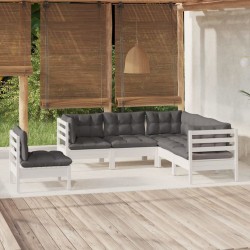 Salon de jardin 5 pcs avec coussins blanc bois de pin 637012637012
