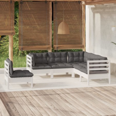 Salon de jardin 5 pcs avec coussins blanc bois de pin 637012637012