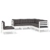 Salon de jardin 5 pcs avec coussins blanc bois de pin 637012637012