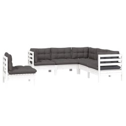 Salon de jardin 5 pcs avec coussins blanc bois de pin 637012637012