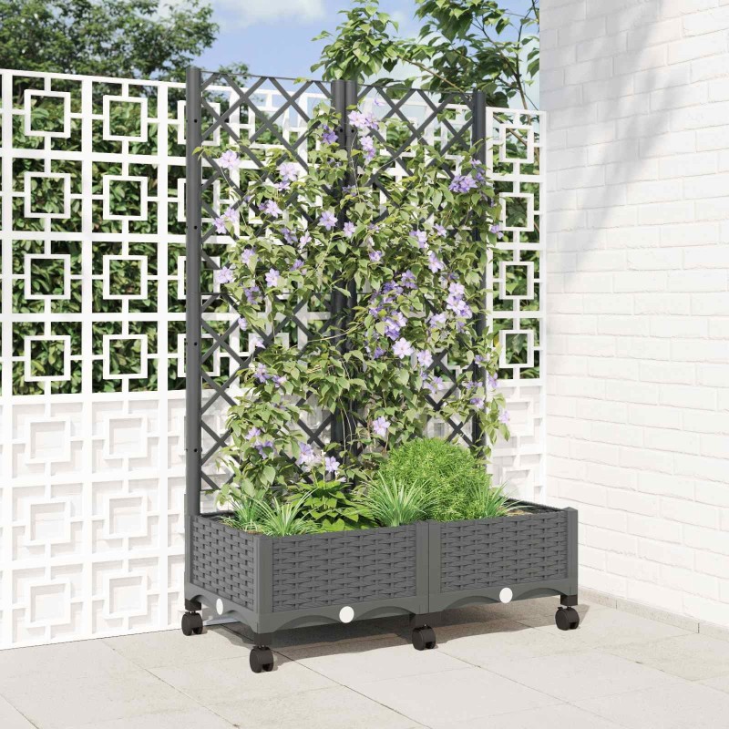 Bac de jardin avec treillis et roues Gris clair PP 637017637017