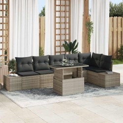 Ensemble de canapé de jardin 7 pcs Gris clair polyrotin 637030637030