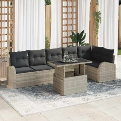 Ensemble de canapé de jardin 7 pcs Gris clair polyrotin 637032637032