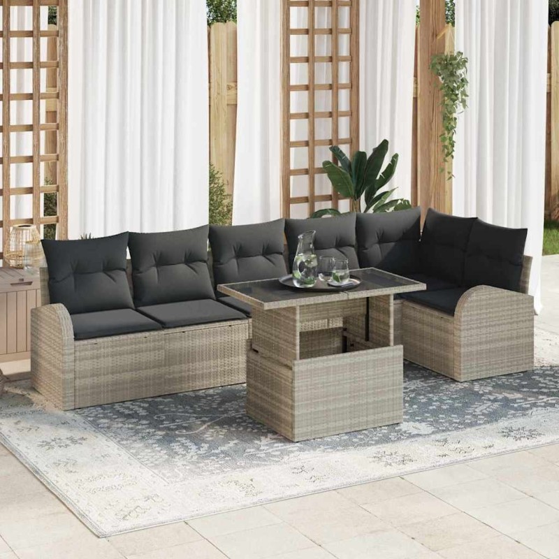 Ensemble de canapé de jardin 7 pcs Gris clair polyrotin 637032637032
