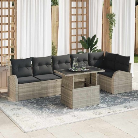 Ensemble de canapé de jardin 7 pcs Gris clair polyrotin 637032637032