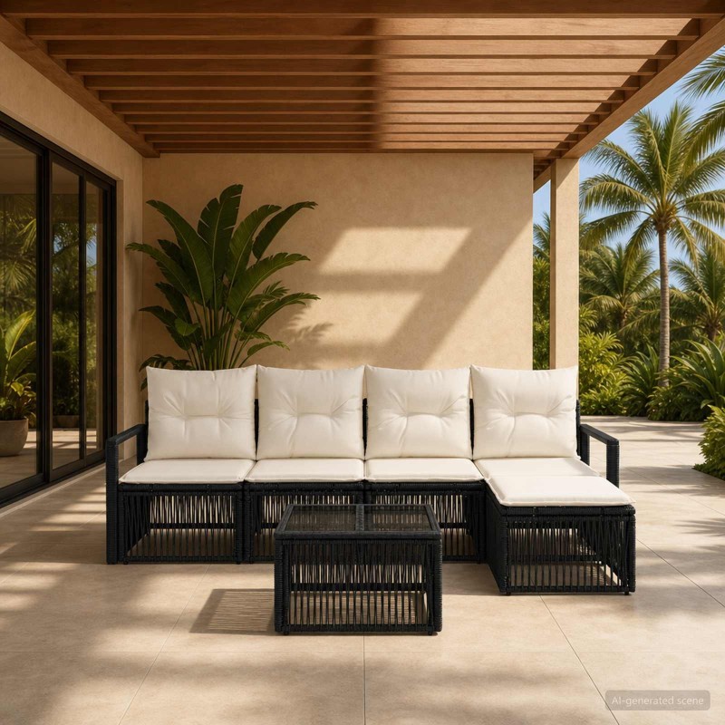 Ensemble de canapé de jardin 6 pcs Noir polyrotin 637052637052