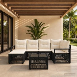 Ensemble de canapé de jardin 7 pcs Noir polyrotin 637065637065