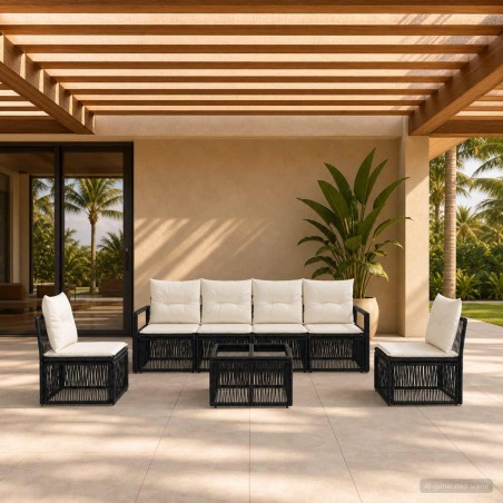 Ensemble de canapé de jardin 7 pcs Noir polyrotin 637066637066