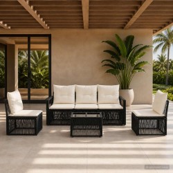 Ensemble de canapé de jardin 6 pcs Noir polyrotin 637067637067
