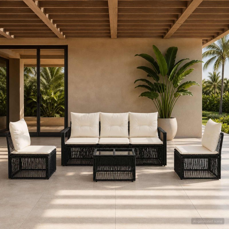 Ensemble de canapé de jardin 6 pcs Noir polyrotin 637067637067