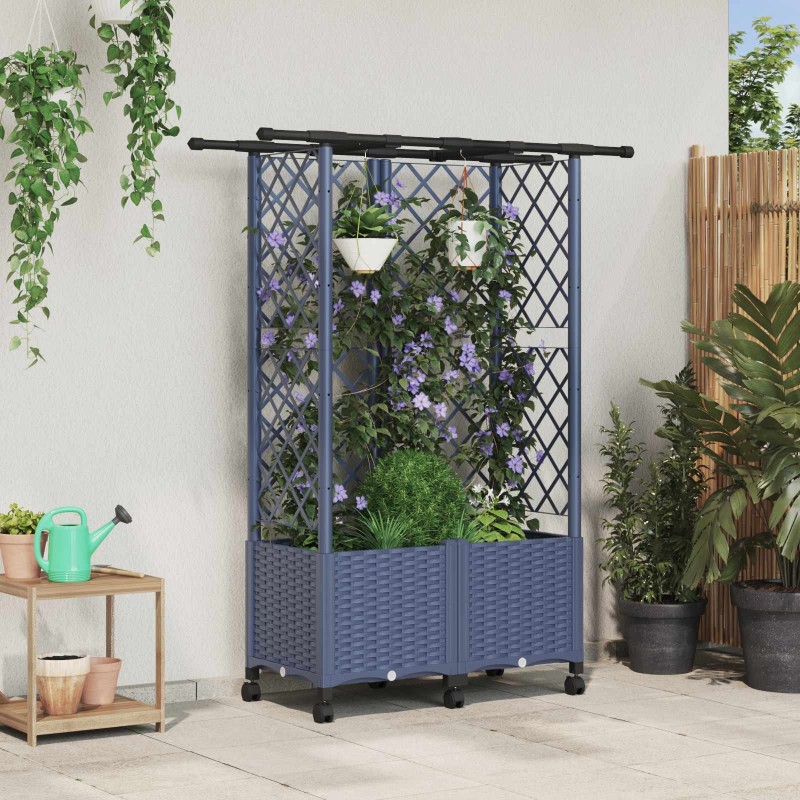 Lit Élevé avec Treillis et Toit Gris 124 x 40 x 142 cm PP 637068637068