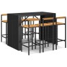 Ensemble de bar jardin 7 pcs noir poly rotin/bois massif acacia 637098637098