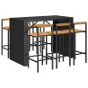 Ensemble de bar jardin 7 pcs noir poly rotin/bois massif acacia 637098637098