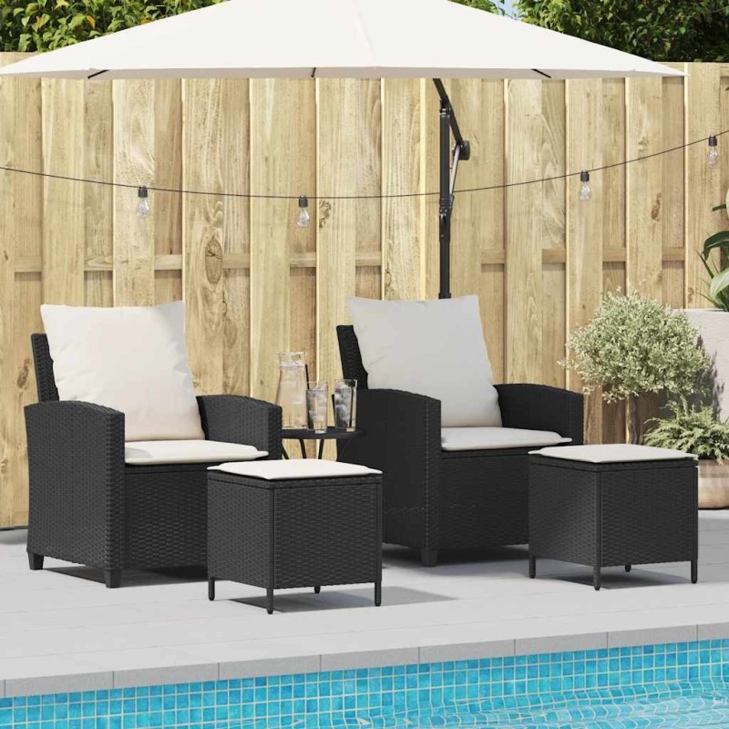 Ensemble de canapé de jardin 4 pcs avec coussins noir résine tressée 637102637102