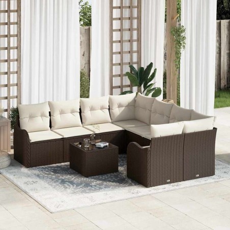 Ensemble de canapé de jardin 9 pcs Marron polyrotin 637104637104