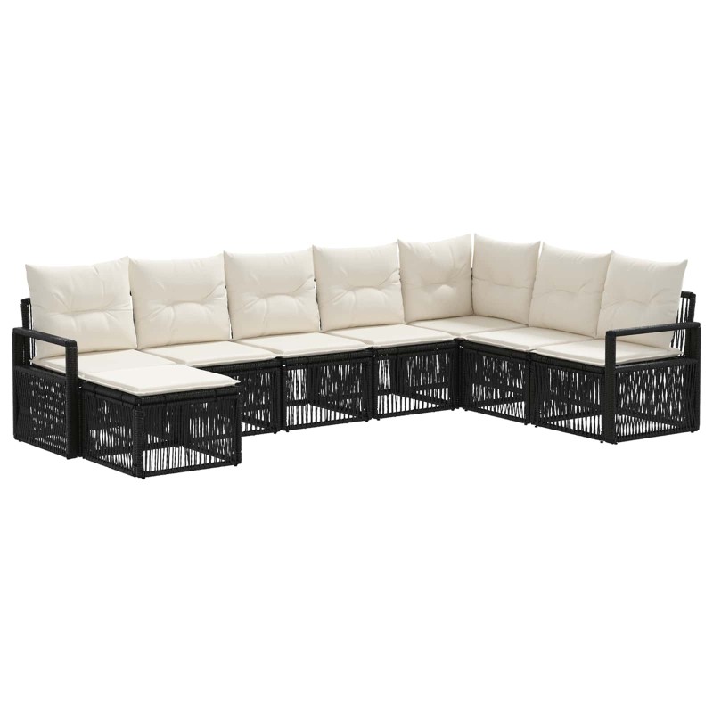 Ensemble de canapé de jardin 8 pcs Noir polyrotin 637116637116