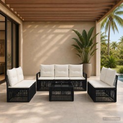 Ensemble de canapé de jardin 8 pcs Noir polyrotin 637125637125