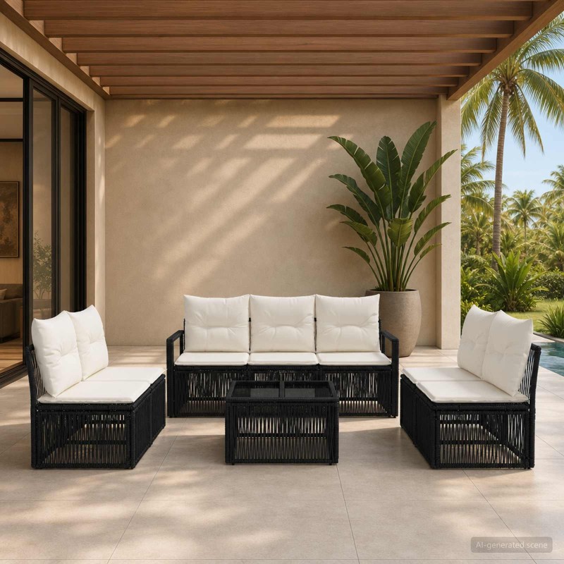 Ensemble de canapé de jardin 8 pcs Noir polyrotin 637125637125