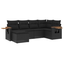 Salon de jardin 6 pcs avec coussins noir résine tressée 637138637138
