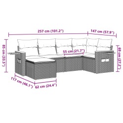 Salon de jardin 6 pcs avec coussins noir résine tressée 637138637138