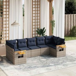 Salon de jardin 7 pcs avec coussins gris résine tressée 637146637146