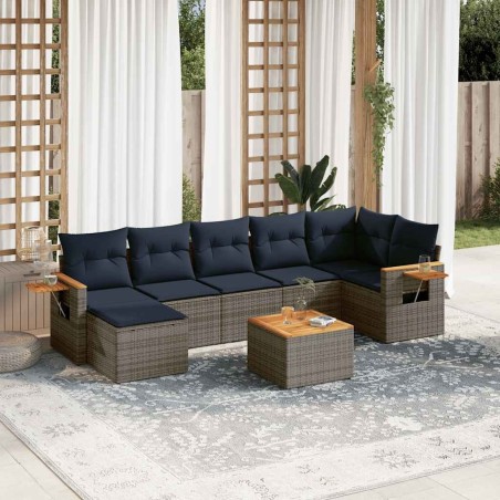Salon de jardin 8 pcs avec coussins gris résine tressée 637147637147