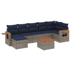 Salon de jardin 8 pcs avec coussins gris résine tressée 637147637147