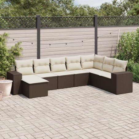 Salon de jardin 8 pcs avec coussins marron résine tressée 637148637148