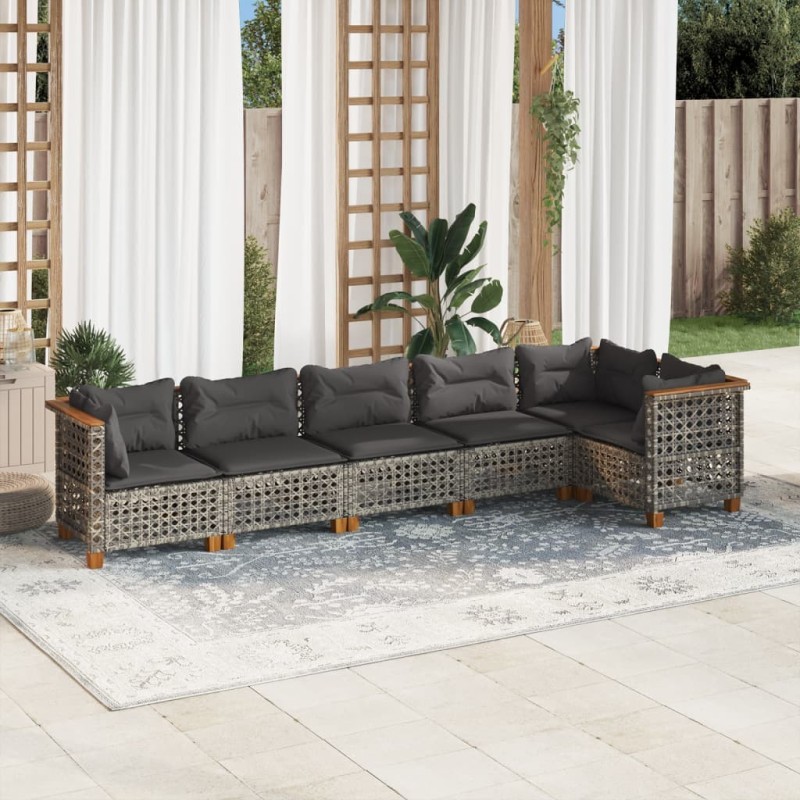 Salon de jardin 6 pcs avec coussins gris résine tressée 637167637167