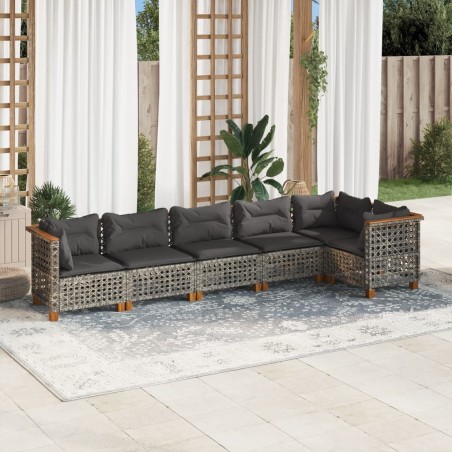 Salon de jardin 6 pcs avec coussins gris résine tressée 637167637167