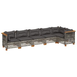 Salon de jardin 6 pcs avec coussins gris résine tressée 637167637167