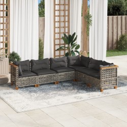Salon de jardin 6 pcs avec coussins gris résine tressée 637184637184