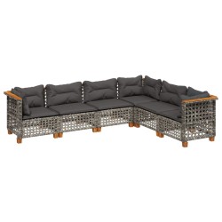 Salon de jardin 6 pcs avec coussins gris résine tressée 637184637184