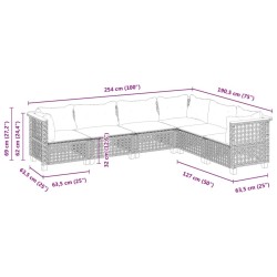 Salon de jardin 6 pcs avec coussins gris résine tressée 637184637184