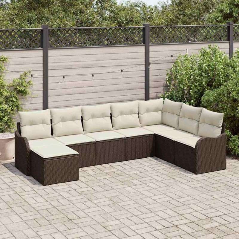 Ensemble de canapé de jardin 8 pcs Marron Poly rotin 637211637211