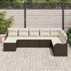 Ensemble de canapé de jardin 8 pcs Marron Poly rotin 637211637211