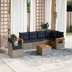 Salon de jardin 7 pcs avec coussins gris résine tressée 637215637215
