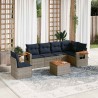 Salon de jardin 7 pcs avec coussins gris résine tressée 637215637215