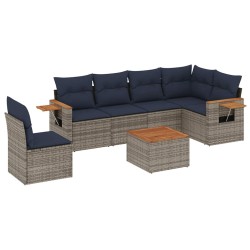 Salon de jardin 7 pcs avec coussins gris résine tressée 637215637215