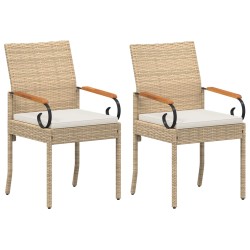 Chaises de jardin avec coussin 2 pcs Beige et blanc crème 637225637225