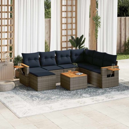 Salon de jardin 8 pcs avec coussins gris résine tressée 637226637226