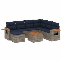 Salon de jardin 8 pcs avec coussins gris résine tressée 637226637226