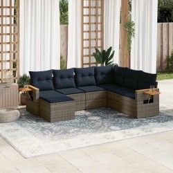 Salon de jardin 7 pcs avec coussins gris résine tressée 637228637228
