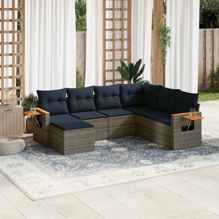 Salon de jardin 7 pcs avec coussins gris résine tressée 637228637228