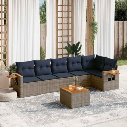 Salon de jardin 7 pcs avec coussins gris résine tressée 637229637229