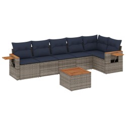 Salon de jardin 7 pcs avec coussins gris résine tressée 637229637229